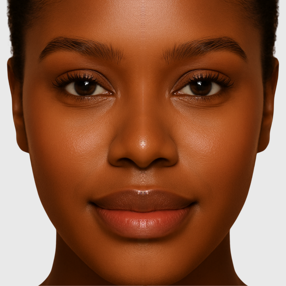 Close-up of a woman with natural eyebrows before lamination treatment.