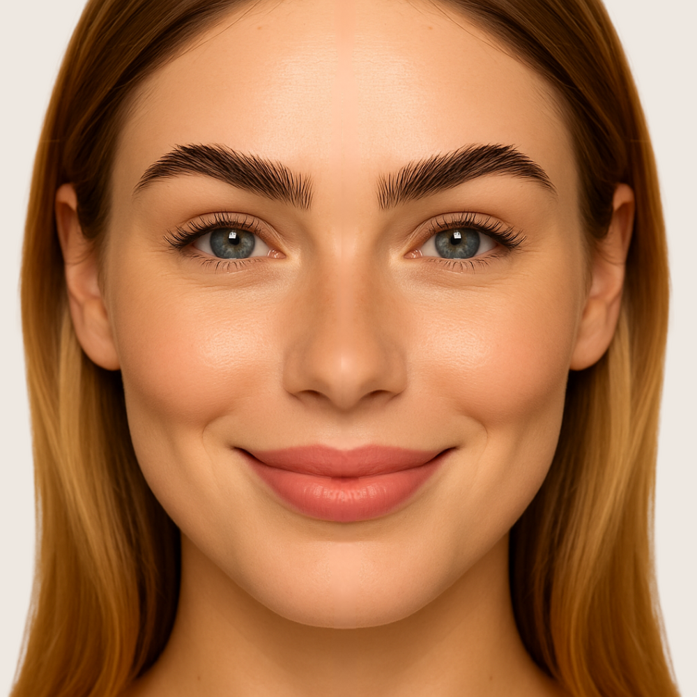 Close-up of a woman with full, lifted eyebrows after brow extension treatment.