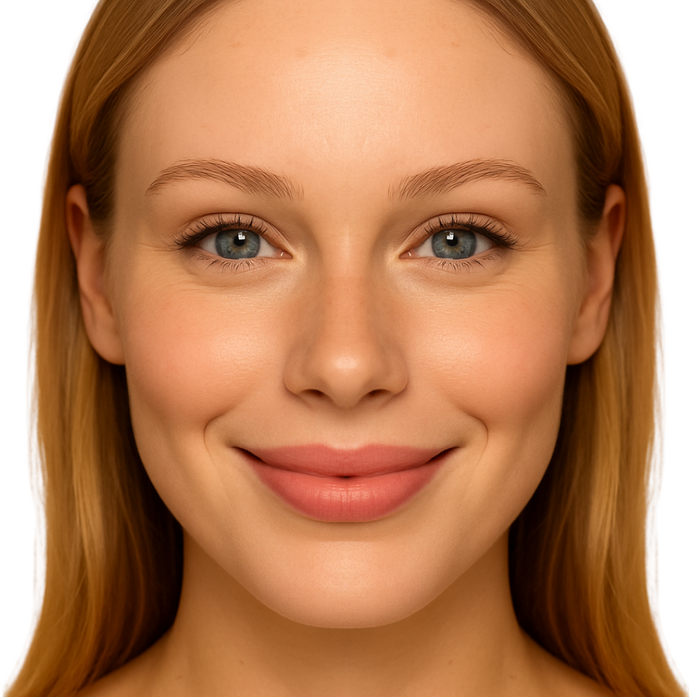 Close-up of a woman with natural eyebrows before receiving brow extensions.