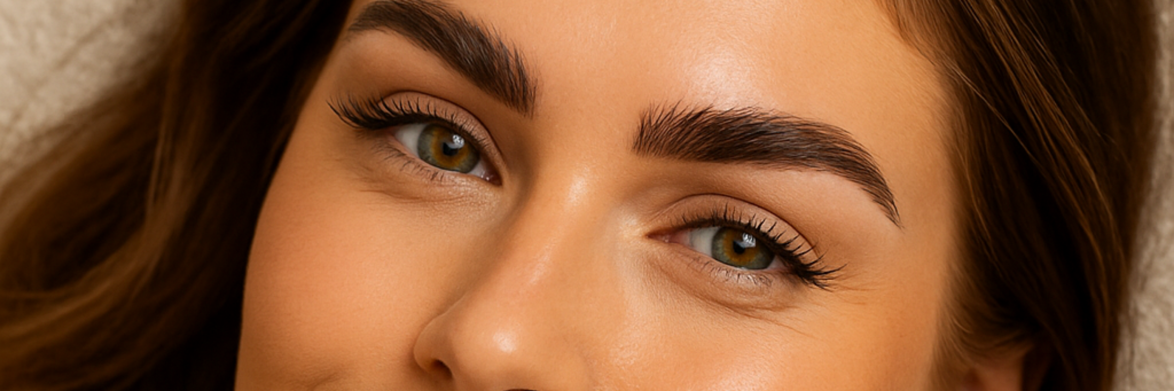 Model showcasing the results of Sugar Browed’s Brow Extensions & Brow Lamination Combi Course — learn professional techniques to achieve full, natural brows using real human hair extensions. Includes a free social media content creation module.