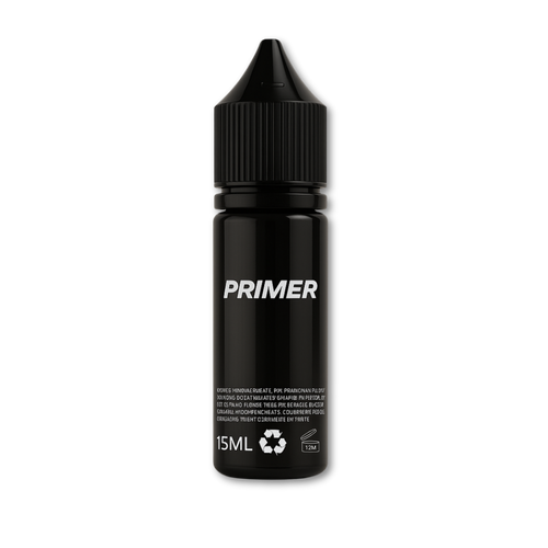Black 15ML SB. Primer bottle for brow extensions with white label, displayed against a neutral background.