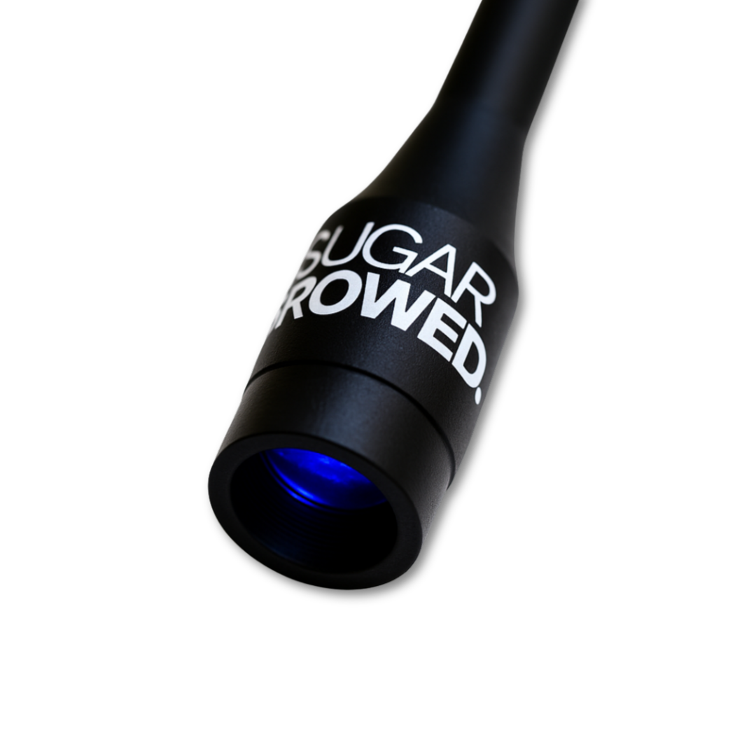 Sugar Browed UV Light Pro S7 — professional-grade blue light tool for activating adhesive during real human hair eyebrow extensions. Designed for precision, hygiene, and optimal results in brow enhancement treatments